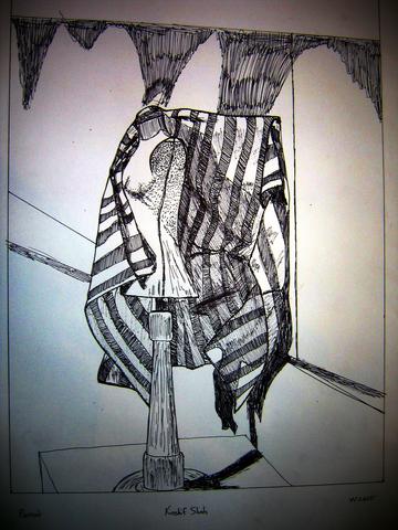 Drawing of cloth draped over mannequin